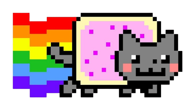 A pixel art image depicting Nyan Cat, a popular internet meme.